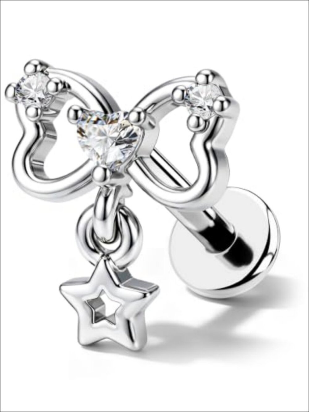 Flat Back Cartilage Earring 16G Surgical Steel Bow Star Dangle